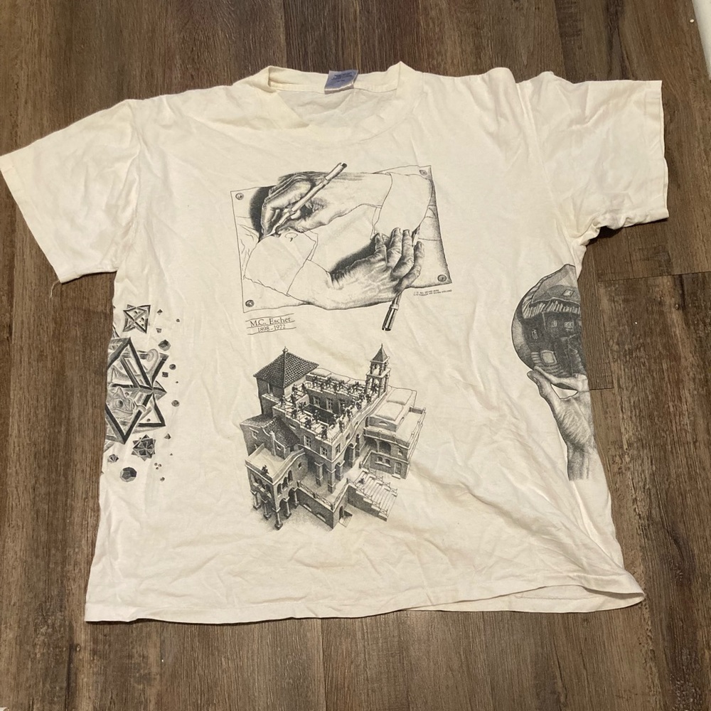 90's MC Escher all over prints tee XXL made in U.S.A.